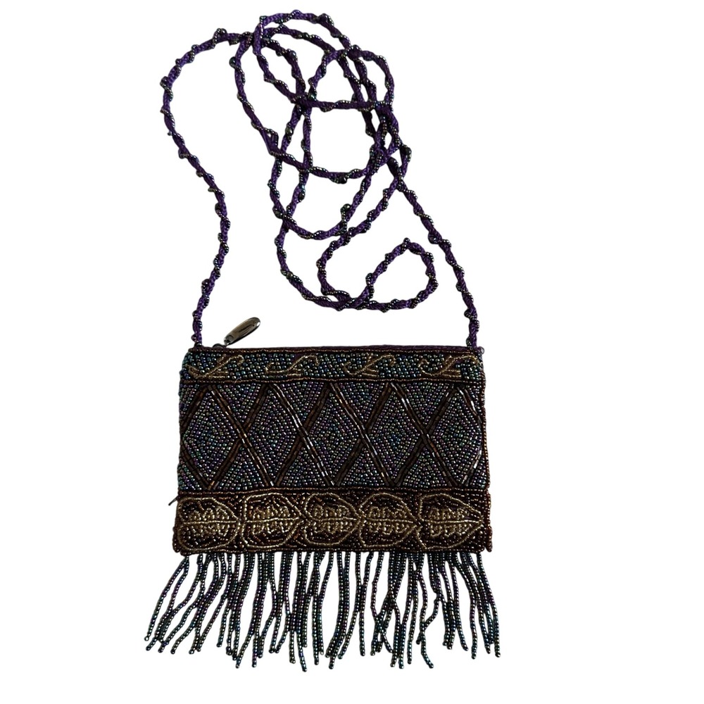 Vintage Lady Jade Designs Beaded Purse Womens Boho Ibiza Summer Fringe Handmade